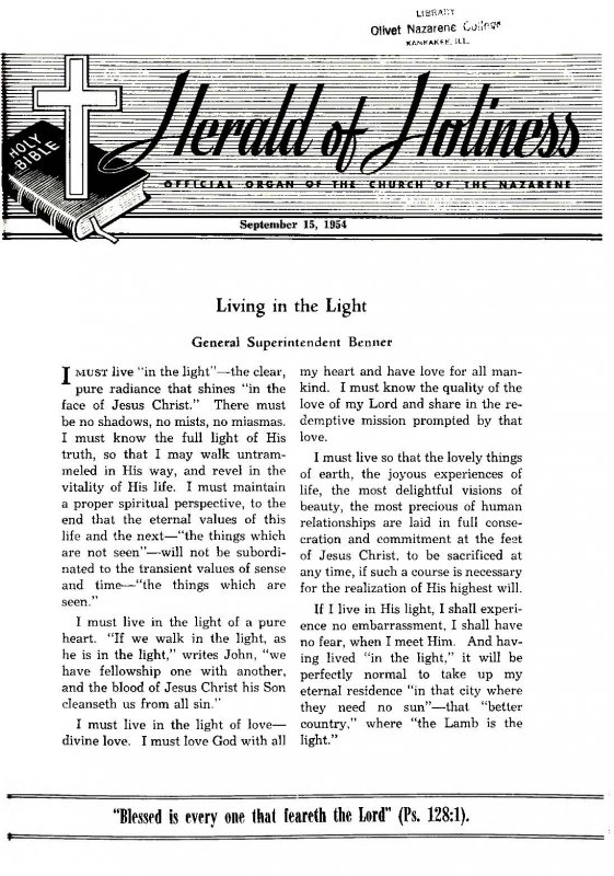 Title Page of Herald of Holiness - September 15, 1954