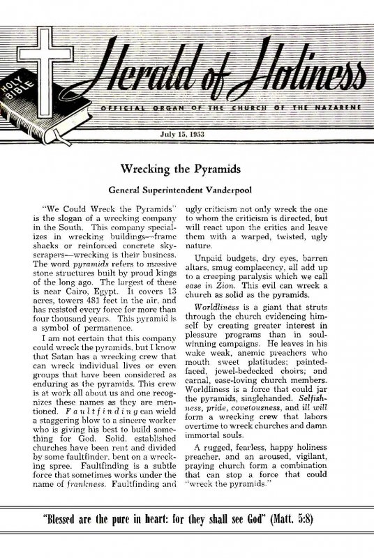 Title Page of Herald of Holiness - July 15, 1953