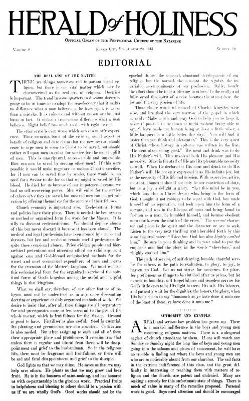 Title Page of Herald of Holiness - August 20, 1913