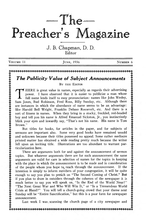 Title Page of Preacher's Magazine