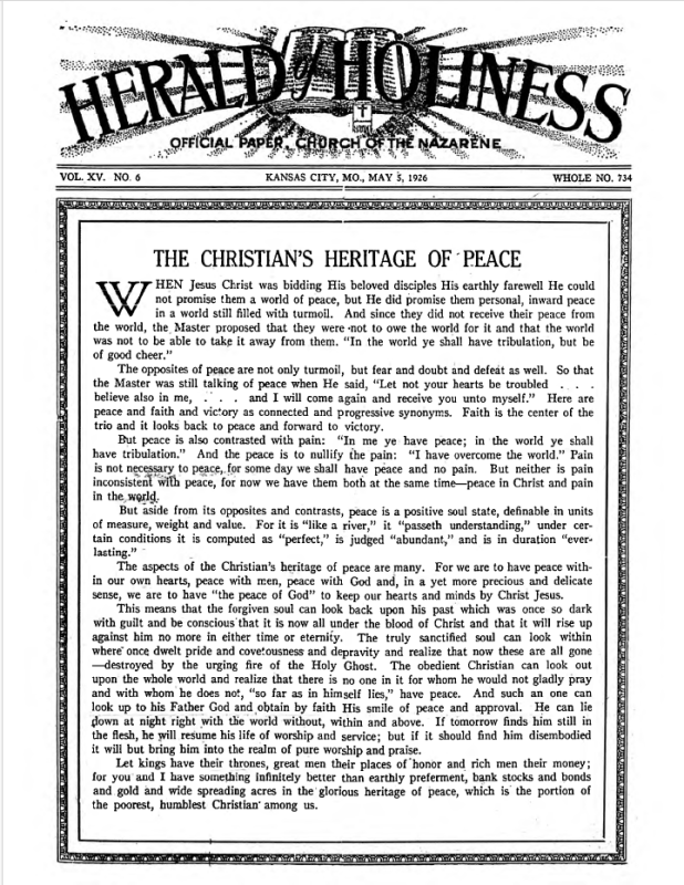 Front page of Herald of Holiness - May 5, 1926