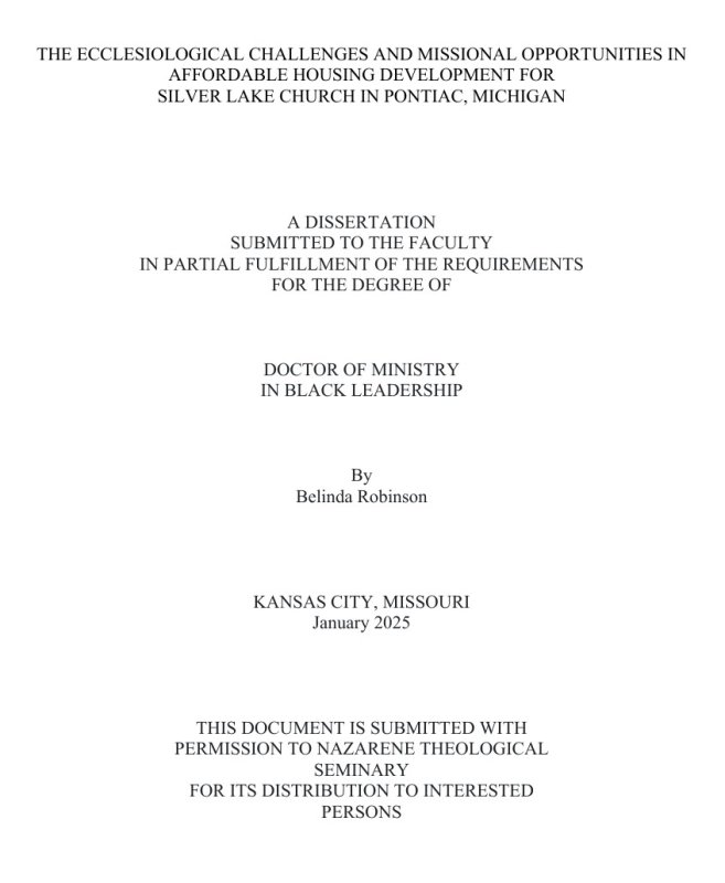 The Ecclesiological Challenges and Missional Opportunities in Affordable Housing Development for Silver Lake Church in Pontiac, Michigan