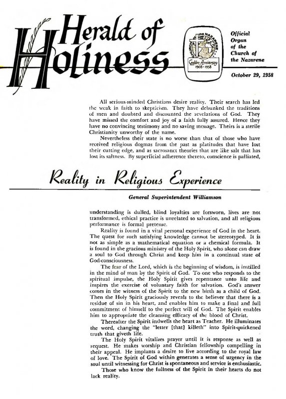 Herald of Holiness - October 22, 1958