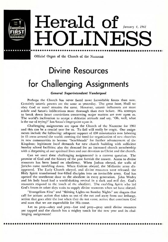 Herald of Holiness - January 4, 1961